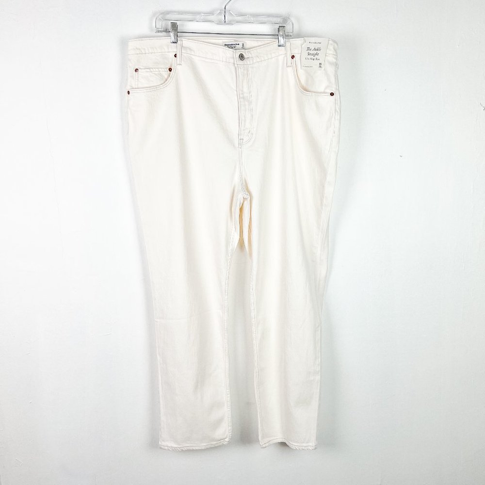 NWT Abercrombie & Fitch The Ankle Straight Ultra High Rise Cream Size 36 22 LONG - Picture 2 of 12